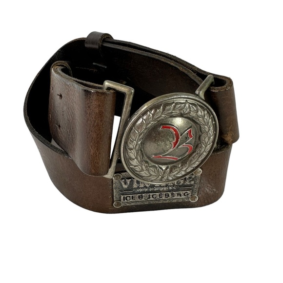 Genuine Vintage Selection Italian ICEBERG brown leather belt size large 95 Euro - Picture 1 of 11